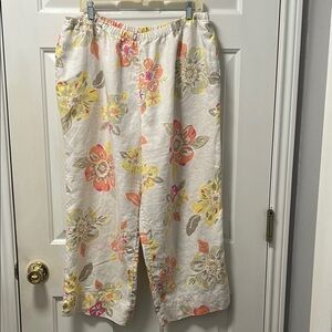J. Jill Floral Wide Leg Crop Pants - Cream, Pink, Yellow Size XL